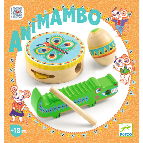 Percussion set: tambourine, maracas, guiro - Djeco