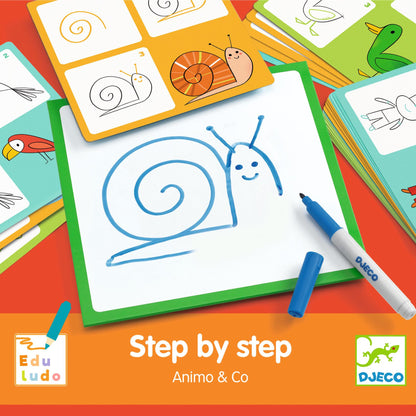 Jeu pour apprendre à dessiner "Step by step Animals and Co"  Djeco