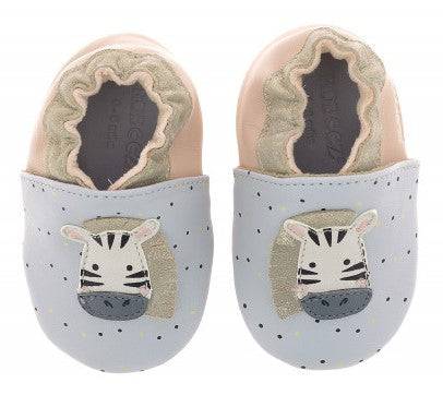 Chaussons Robeez gris et rose motif zèbre Robeez - Maison Continuum