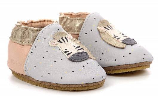 Chaussons Robeez gris et rose motif zèbre Robeez - Maison Continuum