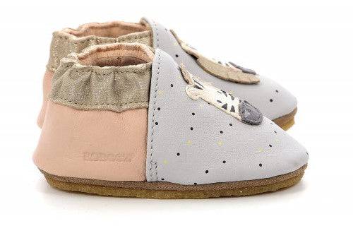 Chaussons Robeez gris et rose motif zèbre Robeez - Maison Continuum